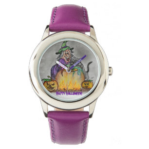 Montre Sorcière et chat, Joyeux Halloween !