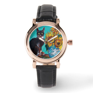 Montre SOUFFLE AVEC CHAT NOIR Jaune Turquoise Bleu