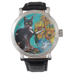 Montre SOUFFLE AVEC CHAT NOIR Jaune Turquoise Bleu