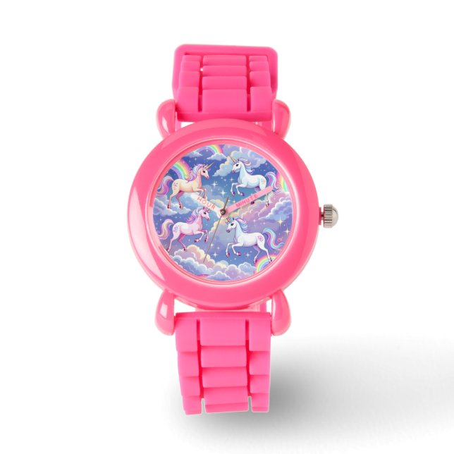 Montre Sparkly rainbow and unicorns on clouds (Recto)
