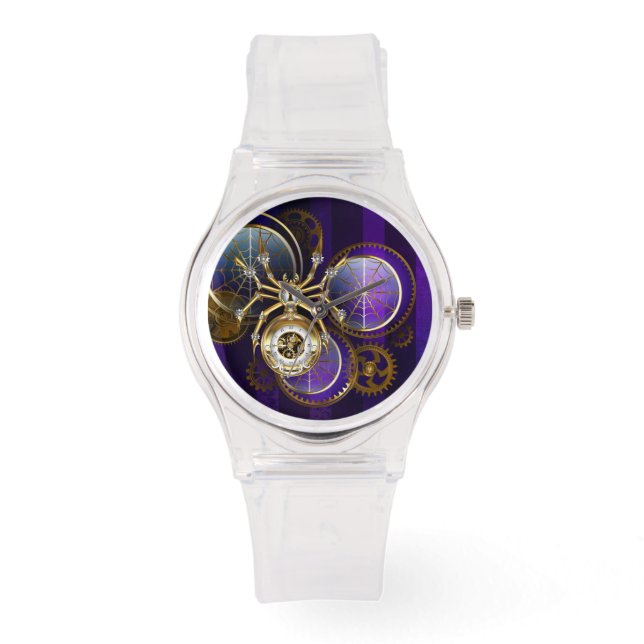 Montre Spider Steampunk sur Arrière - plan pourpre (Recto)