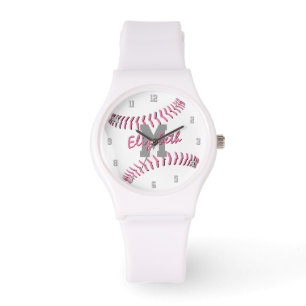 Montre sport minimal gris rose blanc monogramme softball
