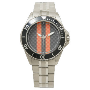 Montre Sportif Vibrant Orange Stripes Carbone Fibre Style