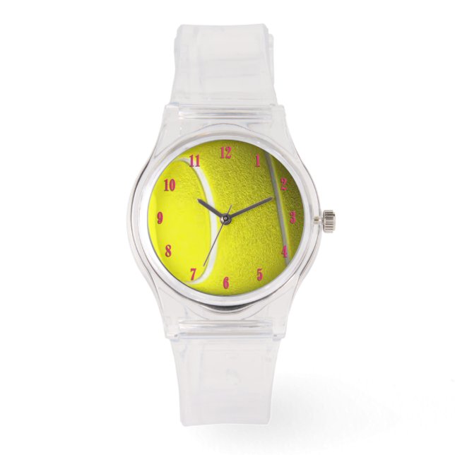 Montre Sports de balle de tennis avec nombre rose (Recto)