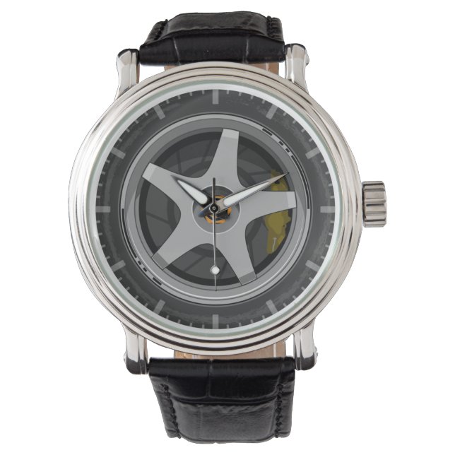Montre Sporty Grey Car Wheel Rim and Brake Caliper Watch (devant)