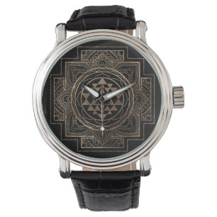 Montre Sri d'or Yantra/Sri Chakra dans le lotus