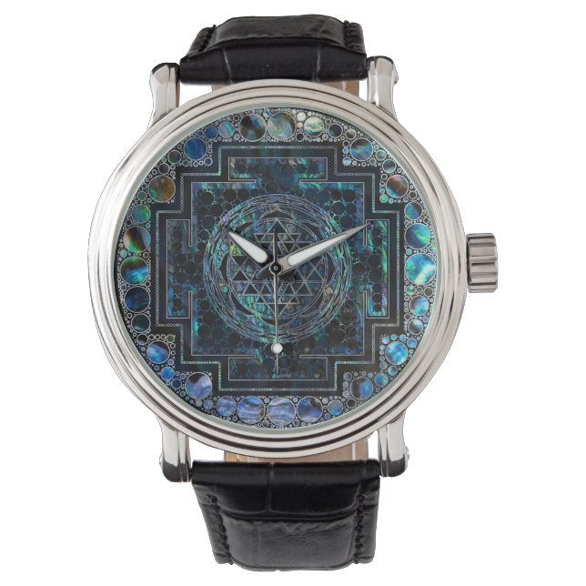 Montre Sri Yantra / Sri Chakra Abalone Shell et Argent (devant)