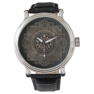 Montre Sri Yantra / Sri Chakra en lotus dorés