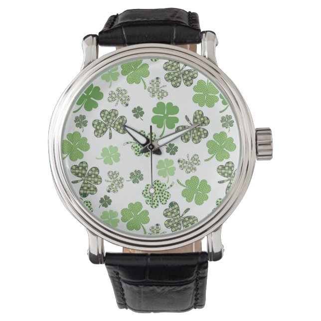 Montre St Patrick Irlandais Shamrock Clover Green (devant)