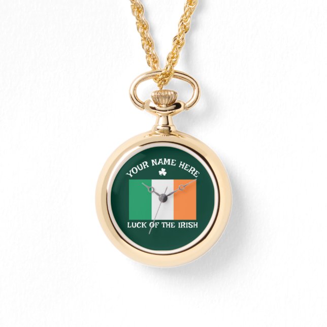 Montre St Patrick's Day Ireland Flag Custom Name Shamrock (Recto)