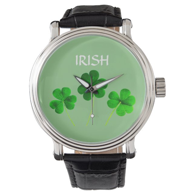 Montre St Patrick's Day Irlandais Green Shamrock Feuilles (devant)