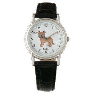 Montre Staffie anglais rouge mignon chien de dessin animé
