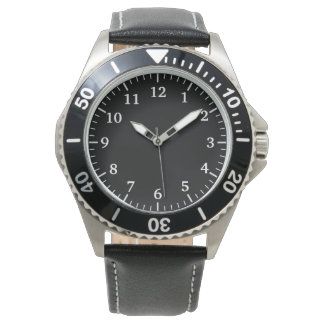 Montre Stainless Steel & Black Leather Watch for Men