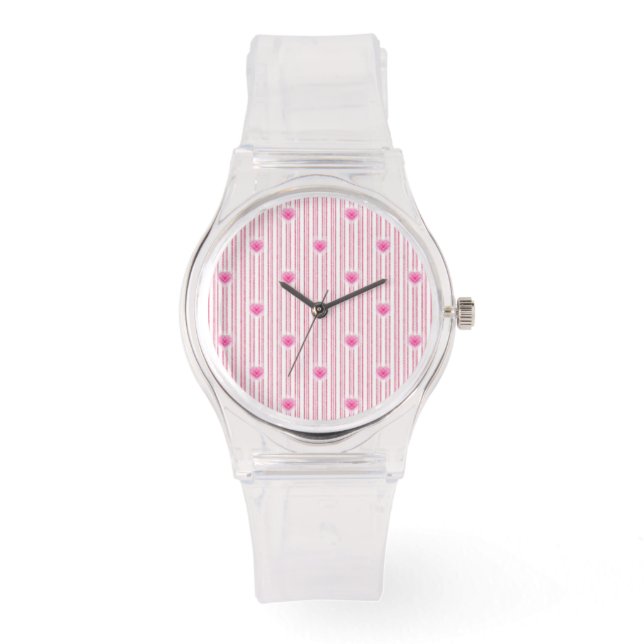 Montre Starburst Valentine Heart sur Soft Pink Stripe (Recto)