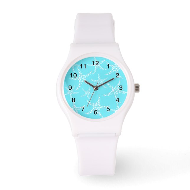 Montre Starfish Motif en Turquoise et Blanc. (Recto)