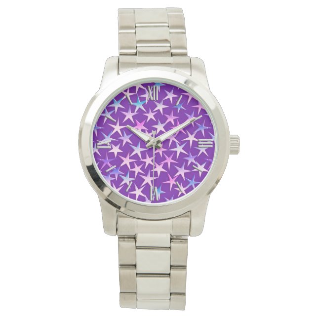Montre Stars texturés satinés, Lavande sur violet (devant)