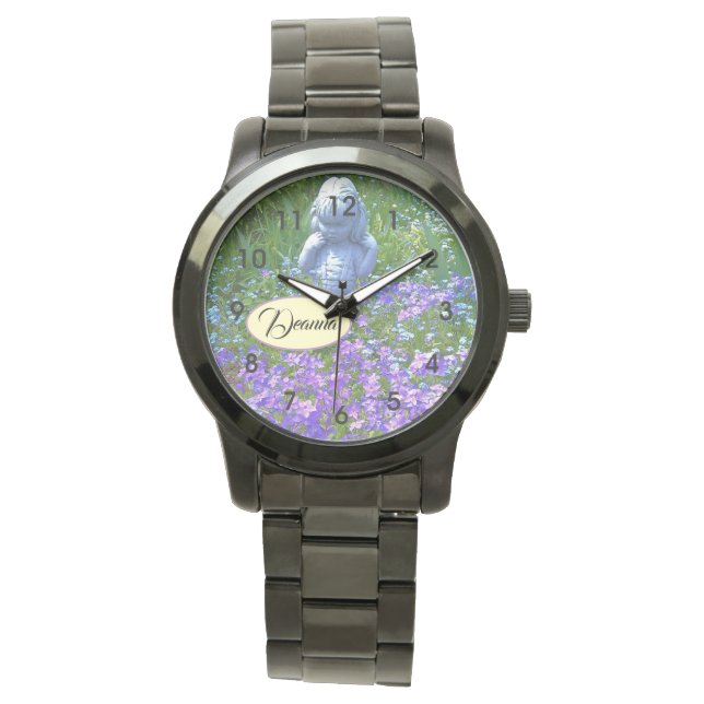 Montre Statue de fille violet phlox bleu oublier-moi pas  (devant)