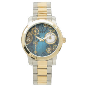 Montre Steampunk Arrière - plan turquoise avec Gears