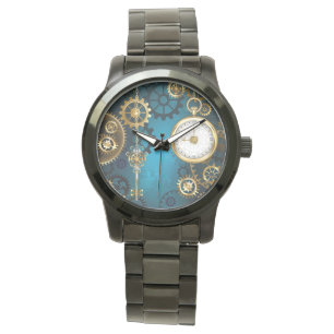 Montre Steampunk Arrière - plan turquoise avec Gears