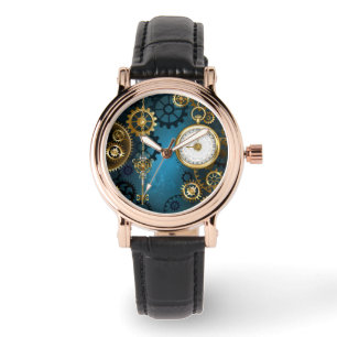 Montre Steampunk Arrière - plan turquoise avec Gears