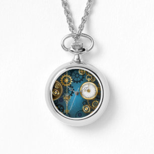 Montre Steampunk Arrière - plan turquoise avec Gears