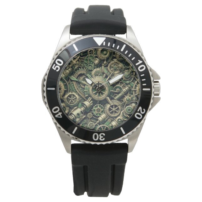 Montre Steampunk Industrial Green Clocwork Gears (devant)
