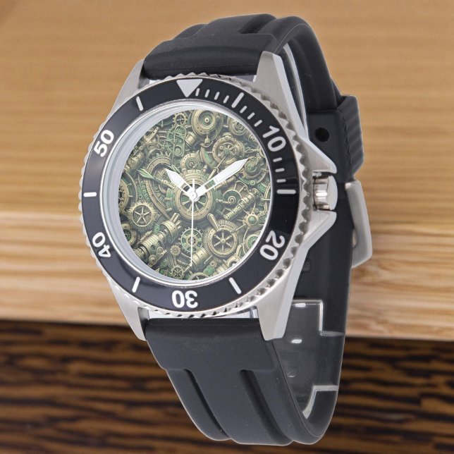 Montre Steampunk Industrial Green Clocwork Gears (Créateur téléchargé)