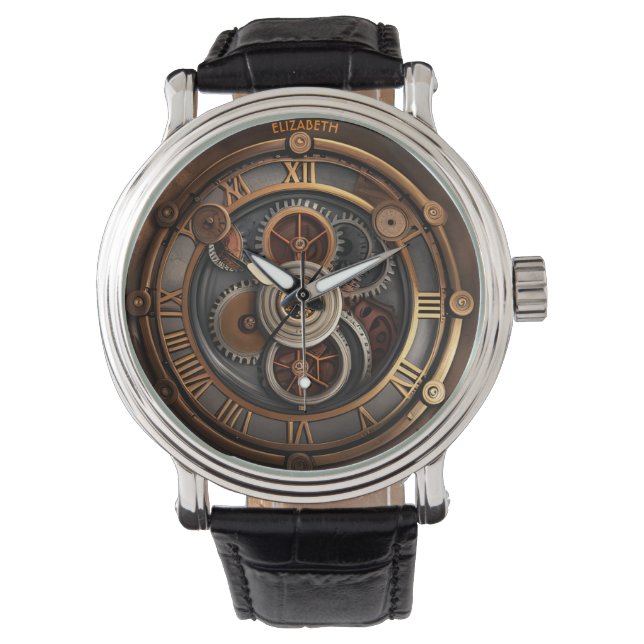 Montre Steampunk mignonne horloge murale Imaginaire rouil (devant)