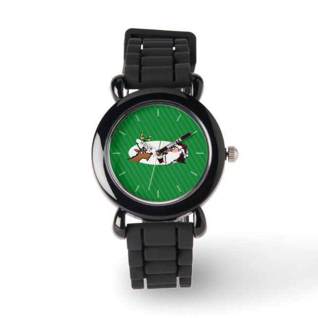 Montre Stogie Père Noël et Reindeer sur Green Stripes (Recto)