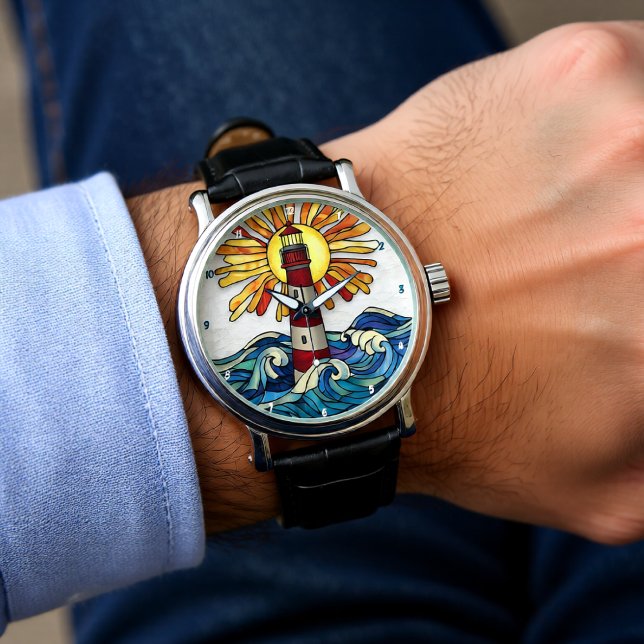 Montre Striking Lighthouse Sun Ocean Waves (Créateur téléchargé)