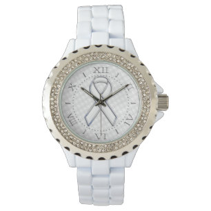 Montre Style Argent White Ribbon Sensibilisation Houndsto