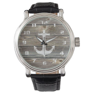 Montre Style authentique Bois Rustique Ancre nautique