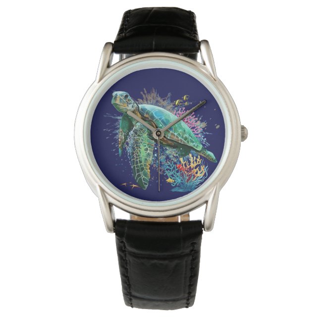 Montre Style d'aquarelle sous-marine de tortue marine (devant)
