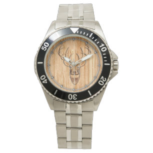 Montre Style en bois de grain de tête de cerfs communs d