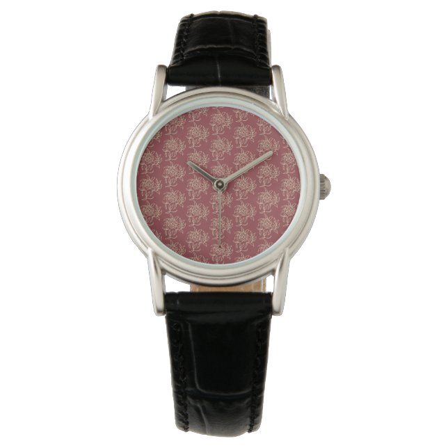 Montre Style ethnique Flore Mini-imprimé Beige sur marron (devant)