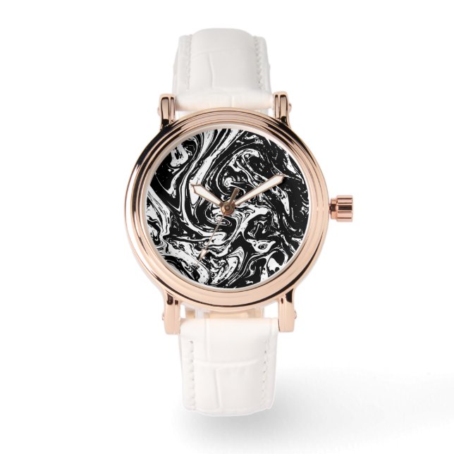 Montre Style noir et Marbre blanc et Rosegold (Recto)