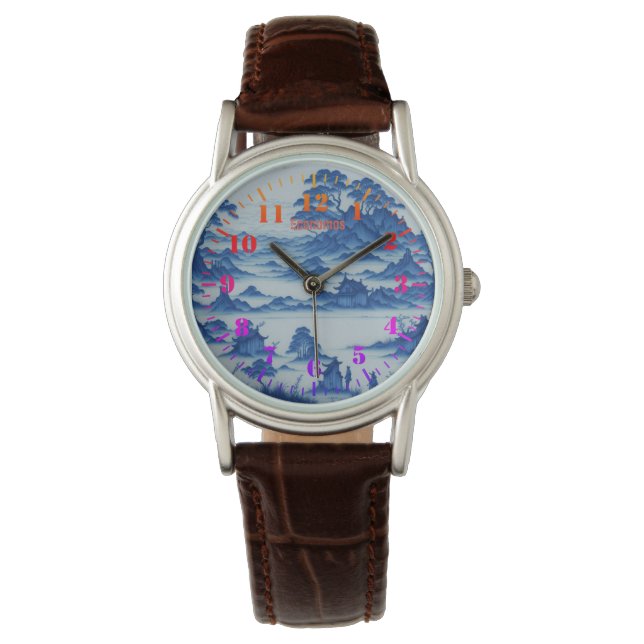 Montre Style Porcelaine Bleue Diaporama personnalisé (devant)