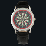 Montre Style sportif Cible de flechettes<br><div class="desc">Design cool pour ceux qui aiment jouer aux fléchettes,  cette montre présente un dessin de tableau de fléchettes entouré d'une bordure rouge vif.</div>