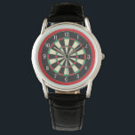 Montre Style sportif Cible de flechettes<br><div class="desc">Design cool pour ceux qui aiment jouer aux fléchettes, cette montre présente un dessin de tableau de fléchettes entouré d'une bordure rouge vif.</div>