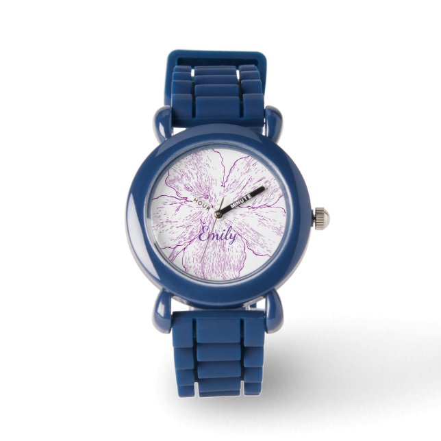 Montre Stylish Blue Silicone Floral Kids Personalized (Recto)