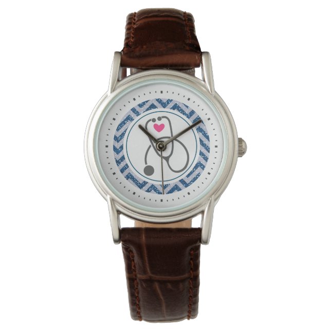Montre Stylish Grey Stethoscope Image et coeur rouge Infi (devant)