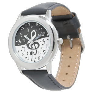 Montre Stylish Treble Clef Wave Black and White