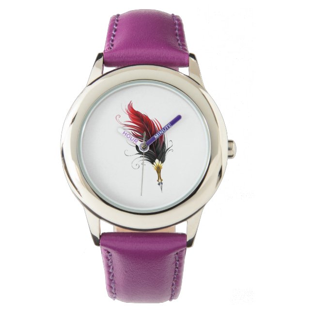 Montre Stylo rouge en plumes avec nib or (devant)