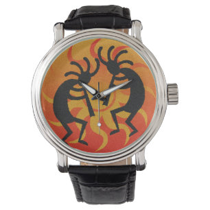 Montre Sud-ouest Kokopelli Sun tribal noir orange