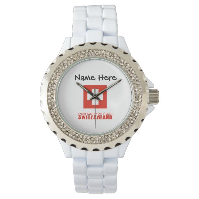 Montre Suisse et drapeau suisse avec votre nom (devant)