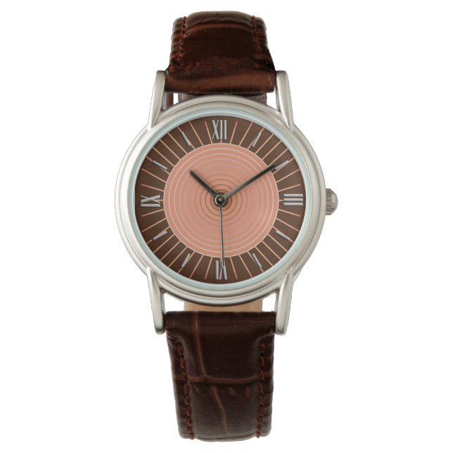 Montre Sunburst géométrique moderne - Pêche et Brown (devant)