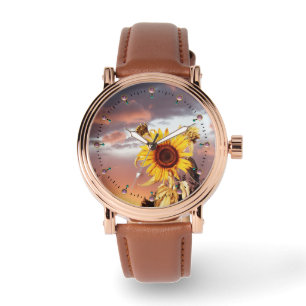 MONTRE SUNFLOWER AND SUMMER SUNSET WITH PINK CLOUDS