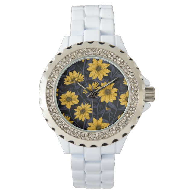 Montre Sunroot, tournesol sauvage en jaune et bleu (devant)