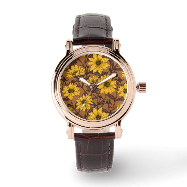 Montre Sunroot, tournesol sauvage en jaune et marron (Recto)