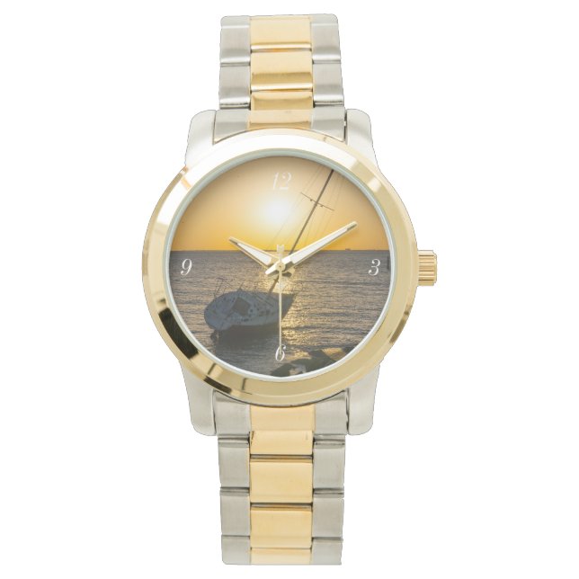 Montre Sunset Sailboat Shipwreck Gulf Breeze Gold Watch (devant)